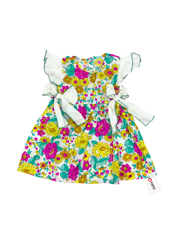 Bright Floral Print Dress with Flutter Sleeves | Girls Summer