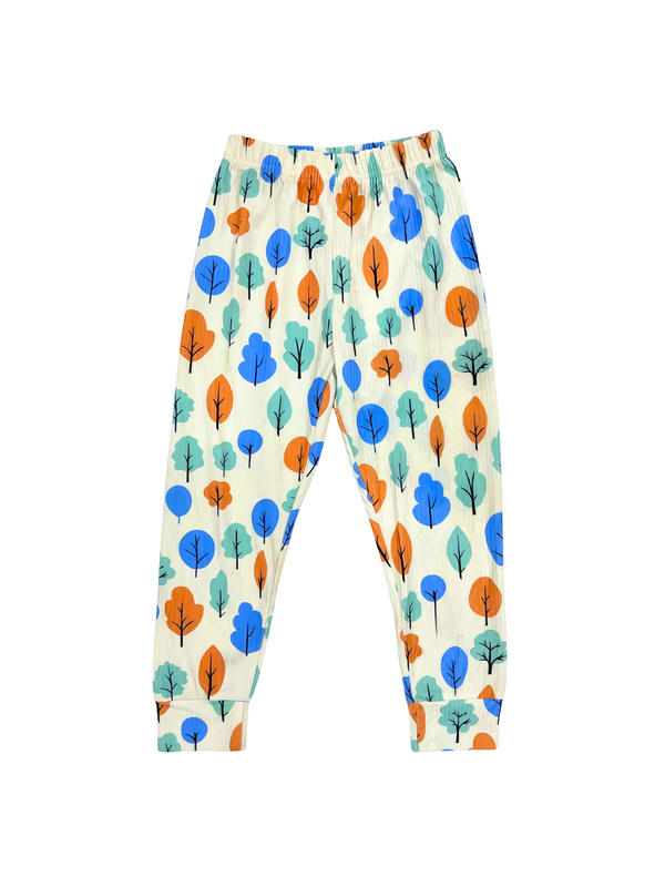 Kids Tree Print Leggings - Soft Cotton Stretch Pants for Toddlers & Children - Nature Pattern Unisex Bottoms