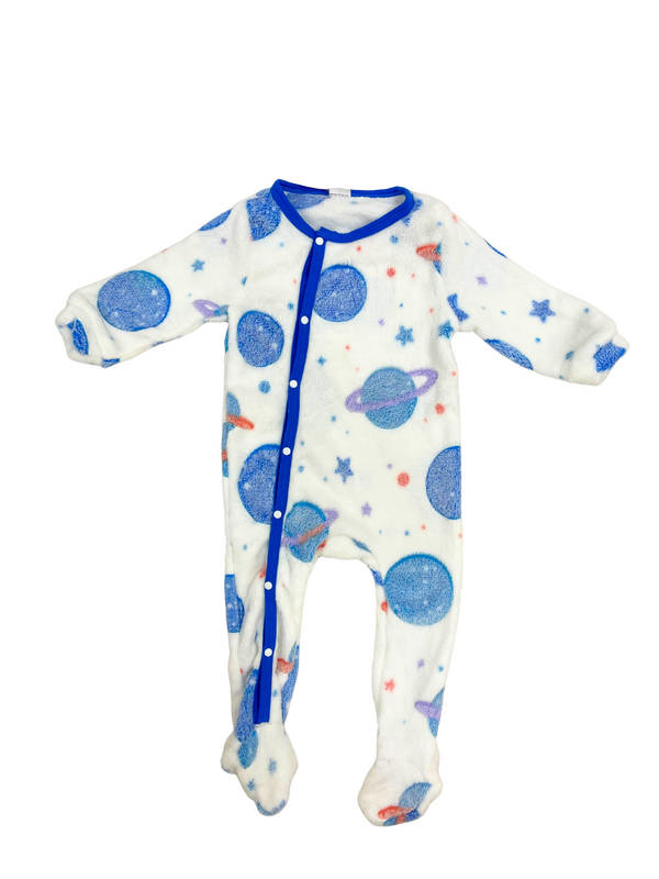 Space Planet Footie Pajamas - Baby Footed Sleeper with Solar System Print - Soft Cotton One-Piece Pajama with Snaps