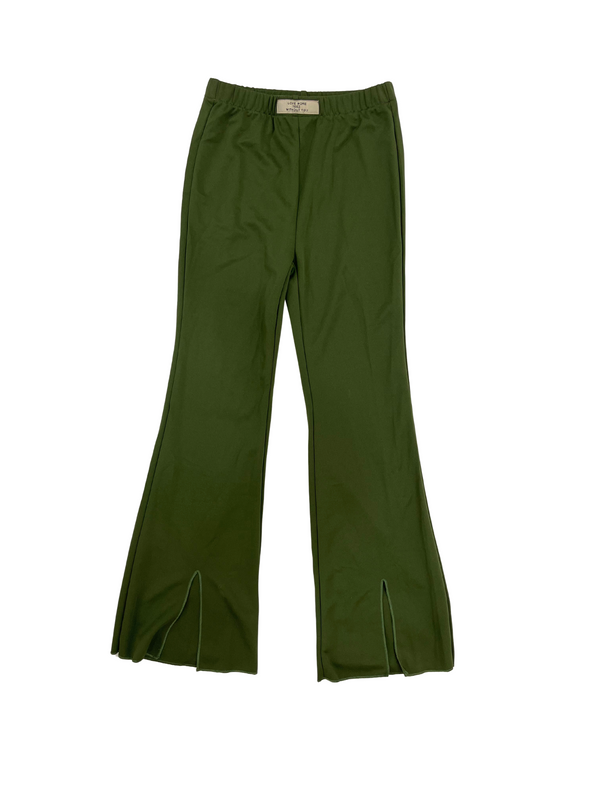 Girls Olive Green Flare Pants - High Waisted Bell Bottom Pants with Front Slit Detail - Kids Wide Leg Trousers