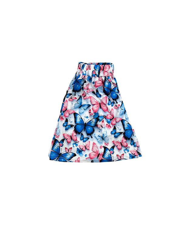 Girls Butterfly Print Skirt - Blue and Pink Butterfly Pattern A-Line Skirt - Kids Summer Circle Skirt