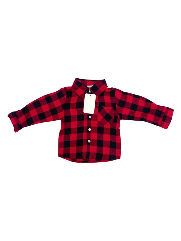 Boys Classic Red Black Buffalo Check Flannel Shirt - Lumberjack Plaid Button Down