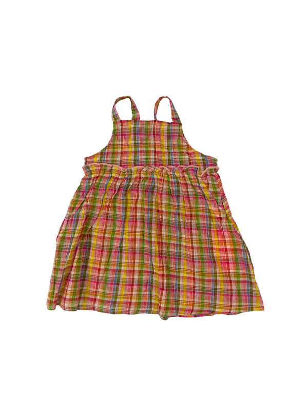 Girls Colorful Plaid Sundress - Rainbow Check Sleeveless Summer Dress with Adjustable Straps