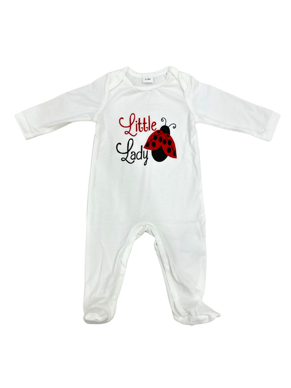 White Lady Bug full Romper With Attached booties