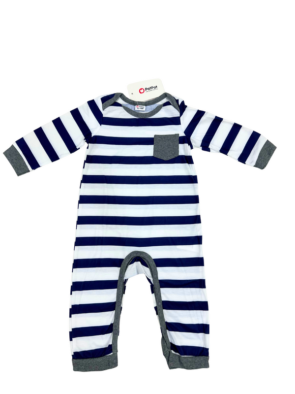 White & Blue Striped Romper with front mini pocket– Breezy Summer Style
