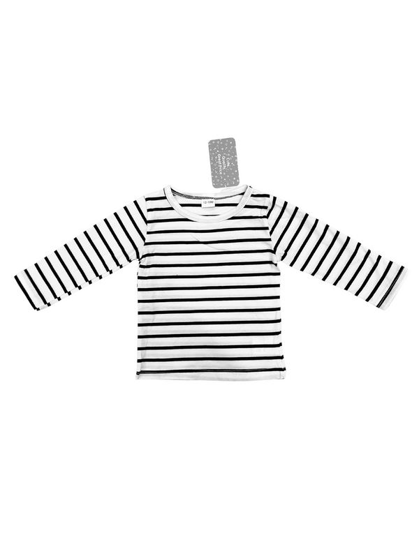 Kids Black White Striped Long Sleeve Shirt - Toddler Boys Girls Classic Stripe Top - Basic Essential Cotton Tee