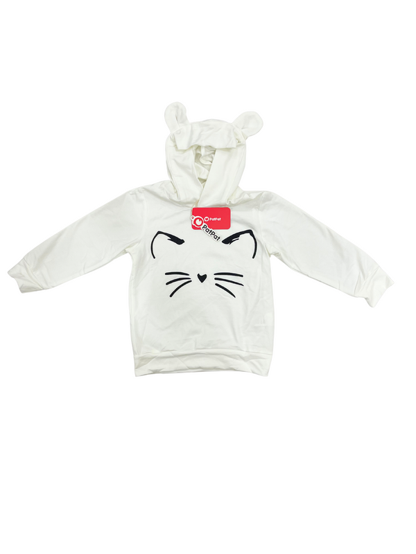 Cute White Cat Face Hoodie with Ears - Kids Girls Boys Kawaii Animal Pullover Sweatshirt