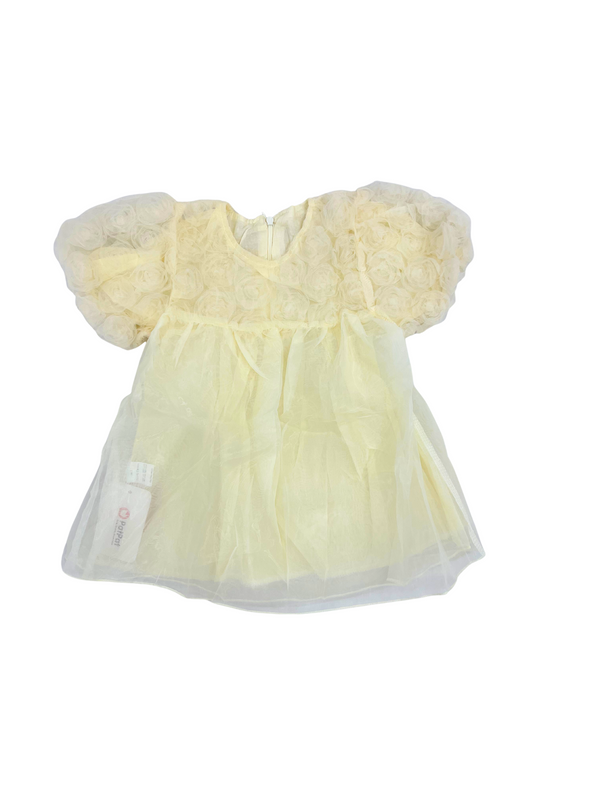 Girls Yellow Ruffle Formal Dress - Sleeveless Party Princess Dress with Rosette Details