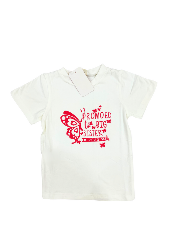 Promoted to Big Sister 2023 T-Shirt - Girls Sibling Announcement Shirt with Butterfly Design