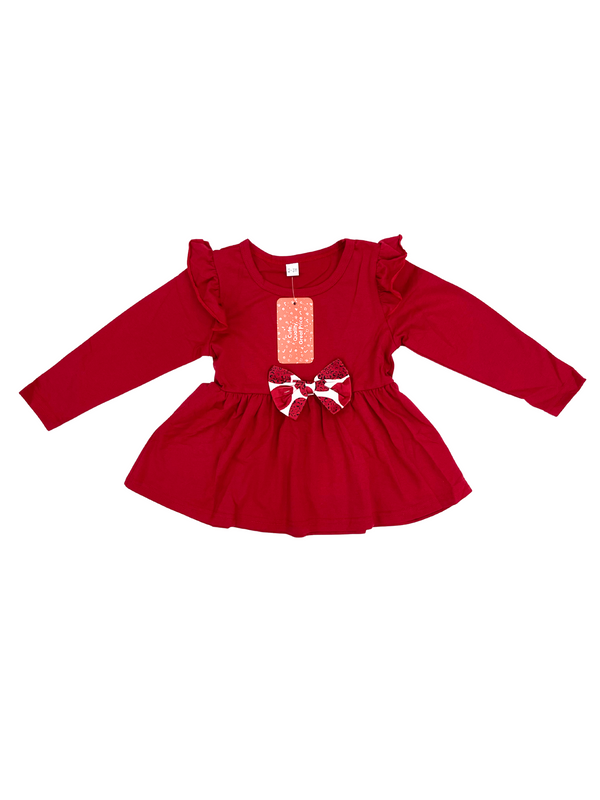 Red Long Sleeve Baby Girl Dress with Sequin Bow - Toddler Party Dress with Ruffles