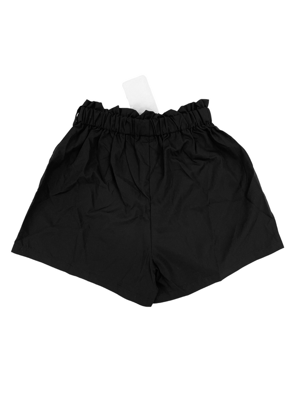 Black High Waist Paper Bag Shorts - Girls Elastic Waist Summer Shorts with Ruffle Trim