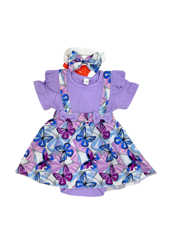 Babt Girl's butterfly themed frock romper with headband
