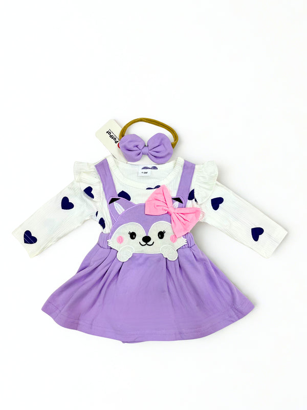 Peekaboo Planet | Baby Girl 2-Piece Purple Fox Dress & Headband Set (0-3 Months)